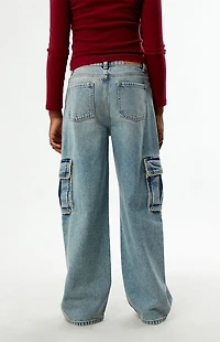 Pacsun Kids Baggy Jeans Frayed Cargo Medium Blue