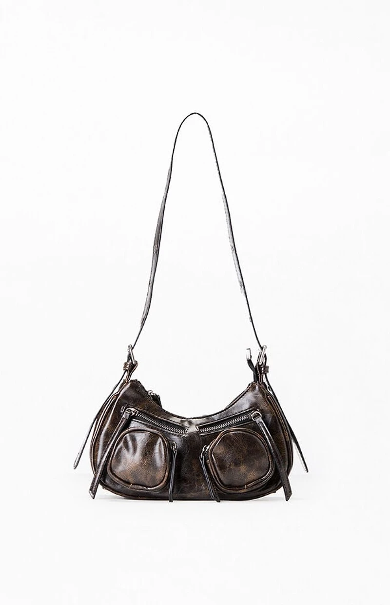 Pacsun Faux Leather Distressed  Double Pocket Shoulder Bag