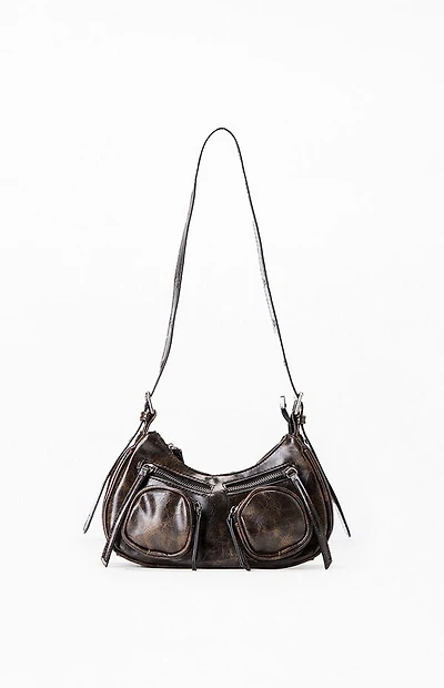 Pacsun Faux Leather Distressed  Double Pocket Shoulder Bag