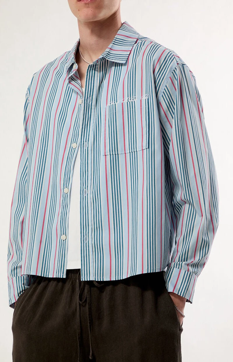Pacsun Blue Striped Noto Long Sleeve Cropped Shirt