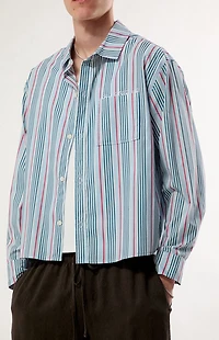 Pacsun Blue Striped Noto Long Sleeve Cropped Shirt