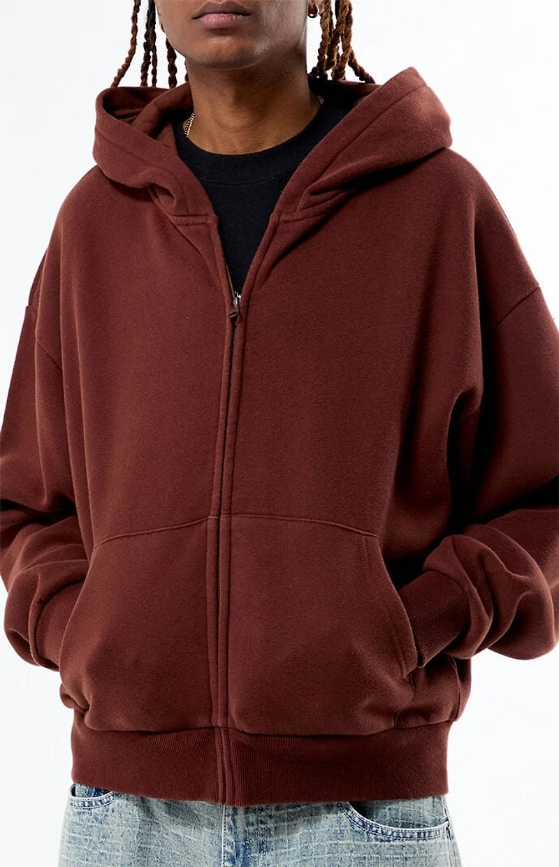 Pacsun Brown Washed Full Zip Cropped Hoodie