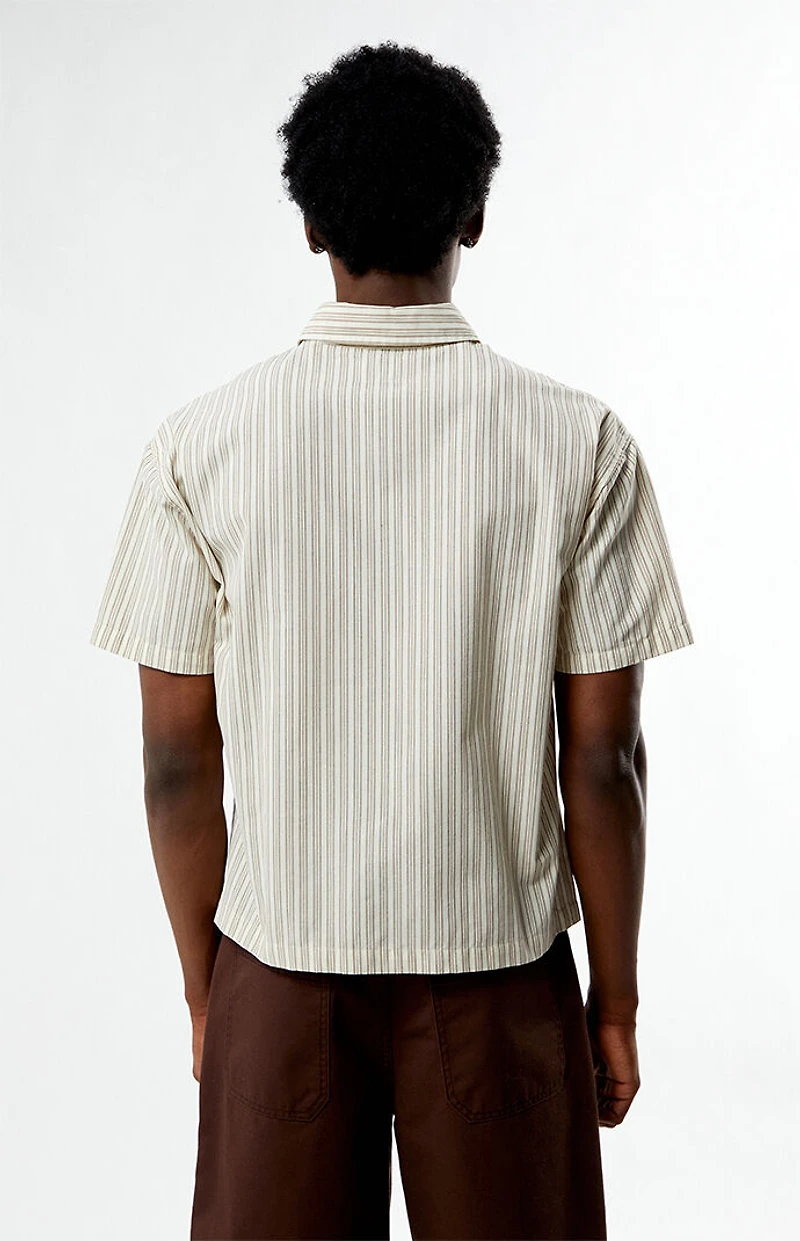 Pacsun Oxford Tan Striped Camp Shirt