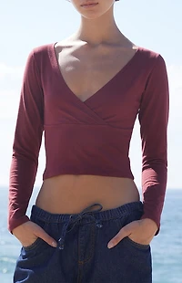 John Galt Burgundy Crossover Long Sleeve Top