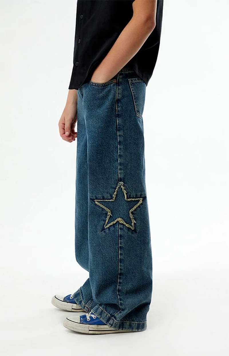 Pacsun Kids Distressed Star Patch Baggy Jeans Medium Blue