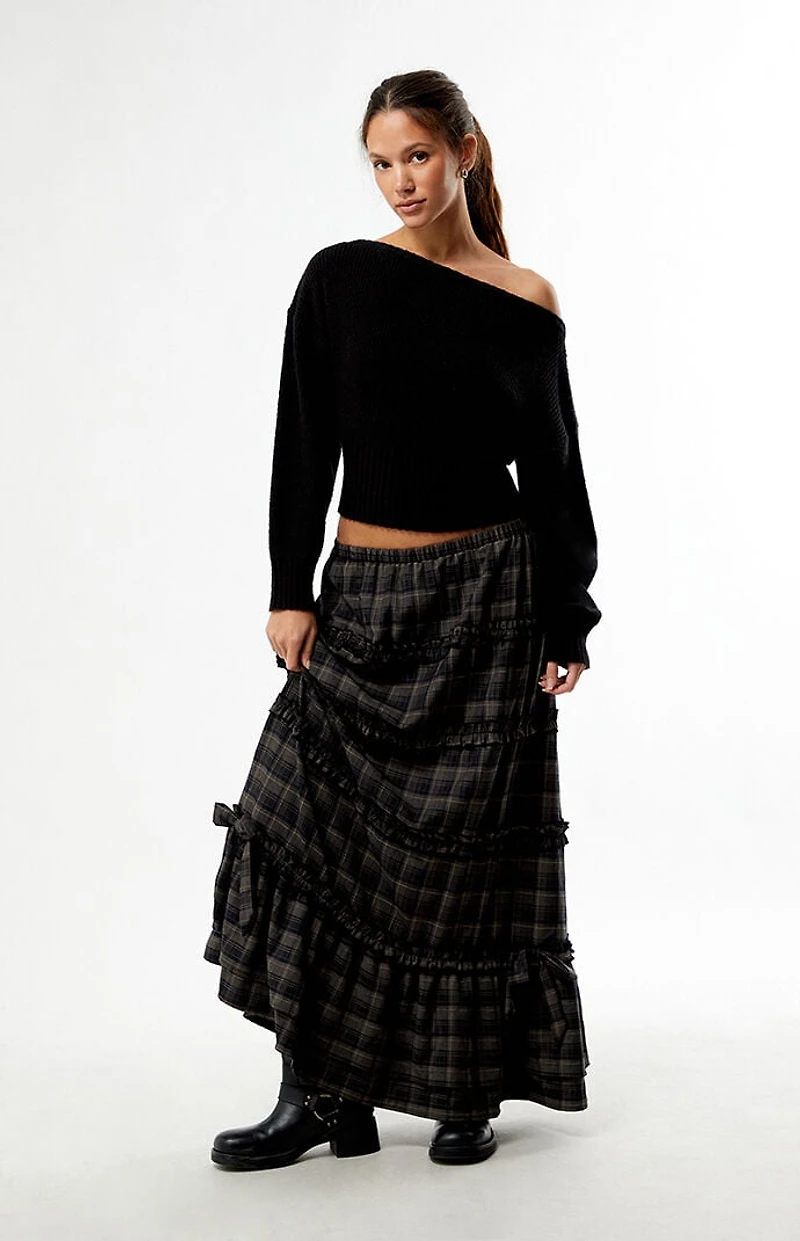 Daisy Street Plaid Snowdrop Maxi Skirt
