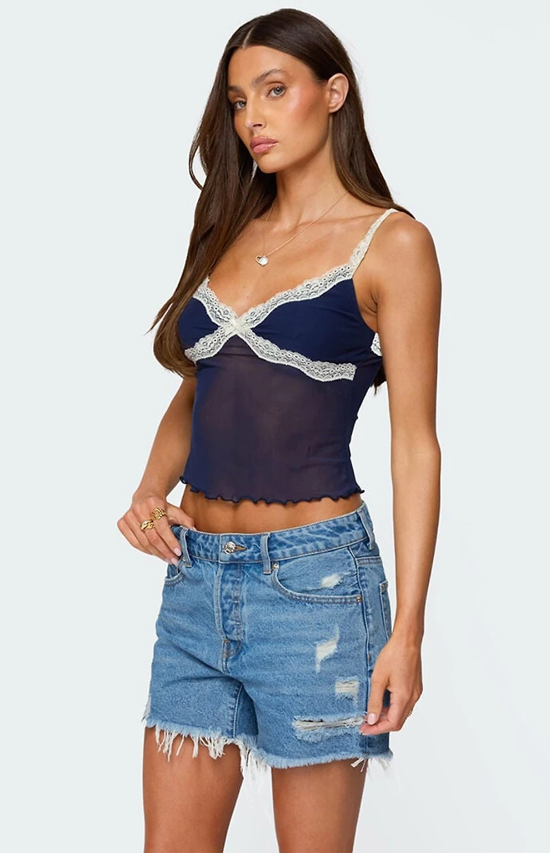 Edikted Contrast Lacey Mesh Tank Top