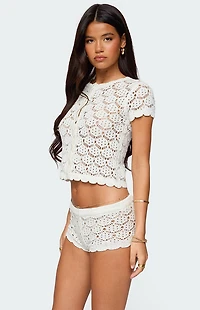 Edikted Elisa Open Knit Button Up Top