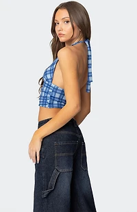 Edikted Plaid Printed Halter Top