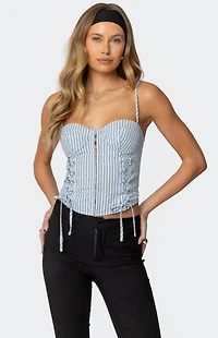 Edikted Lois Lace Up Pinstripe Corset