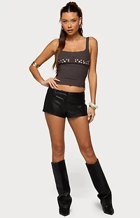 Edikted Melaney Faux Leather Micro Shorts
