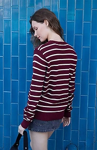 John Galt Burgundy Thin Stripe Crew Neck Sweater