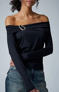 Third Charm Lannie Hardware Embellished Long Sleeve Top