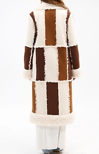 AZALEA WANG Telluride Tan Faux Fur Patchwork Shearling Coat