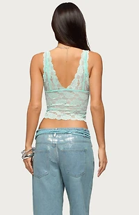 Edikted Vanya Sheer Lace V Neck Top