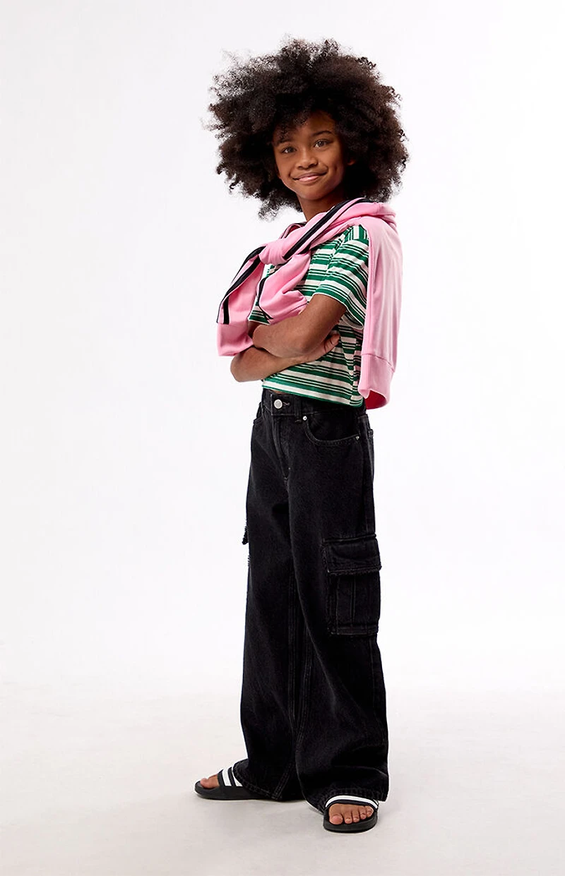 Pacsun Kids Baggy Jeans Frayed Cargo Black Wash