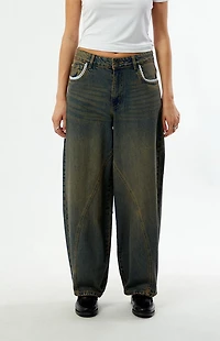 Daisy Street Dark Blue Tinted Evie Barrel Jeans