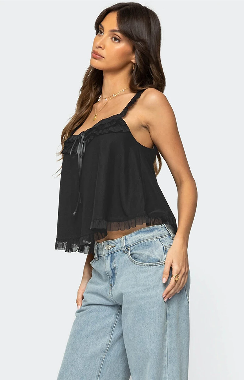 Edikted Ruffle Mesh Babydoll Tank Top