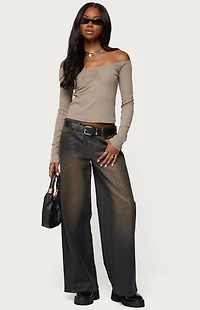 Edikted Cambria Ribbed Off Shoulder Top