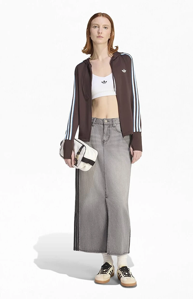 adidas Brown Trefoil 3-Stripe Zip Up Hoodie