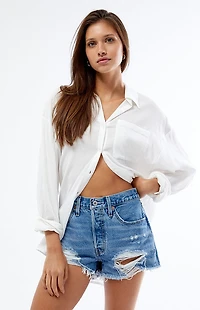 Levi's 501 Medium Indigo Distressed Denim Shorts