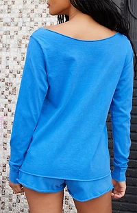 John Galt Electric Blue Italia Off-The-Shoulder Long Sleeve Top