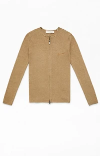 Fear of God ESSENTIALS Women's Dune Signature Ribbed Knit Long Sleeve Zip Up Top