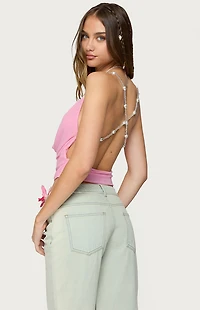 Edikted Beaded Deep Cowl Neck Backless Top