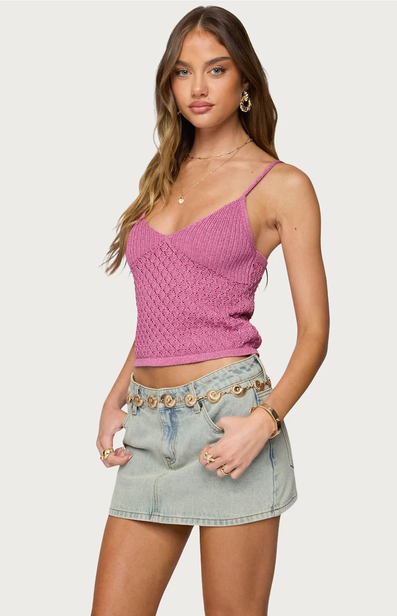 Edikted Frankey Sparkly Textured Knit Tank Top