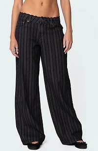 Edikted Lace Trim Striped Low Rise Jeans