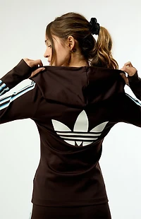 adidas Brown Trefoil 3-Stripe Zip Up Hoodie