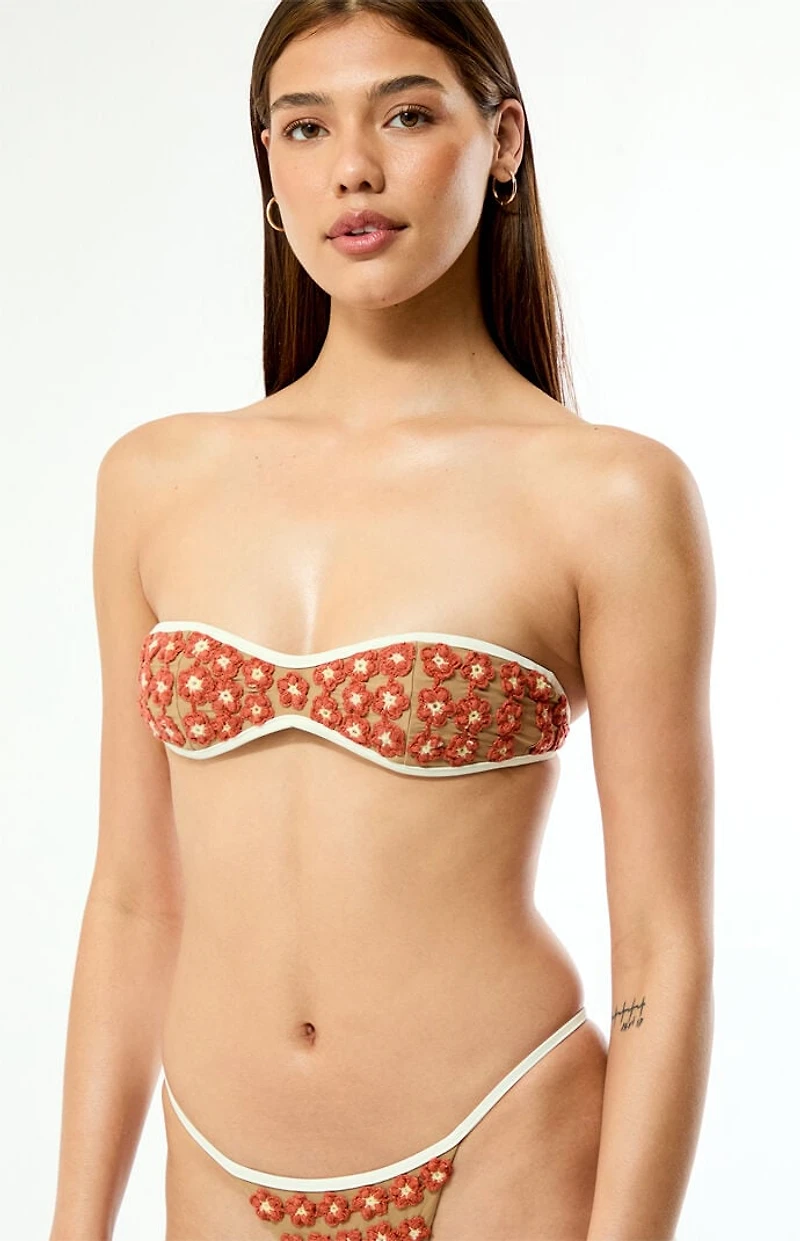 STRAIT THE LABEL Crochet Floral Pipeline Bandeau Bikini Top