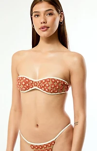 STRAIT THE LABEL Crochet Floral Pipeline Bandeau Bikini Top