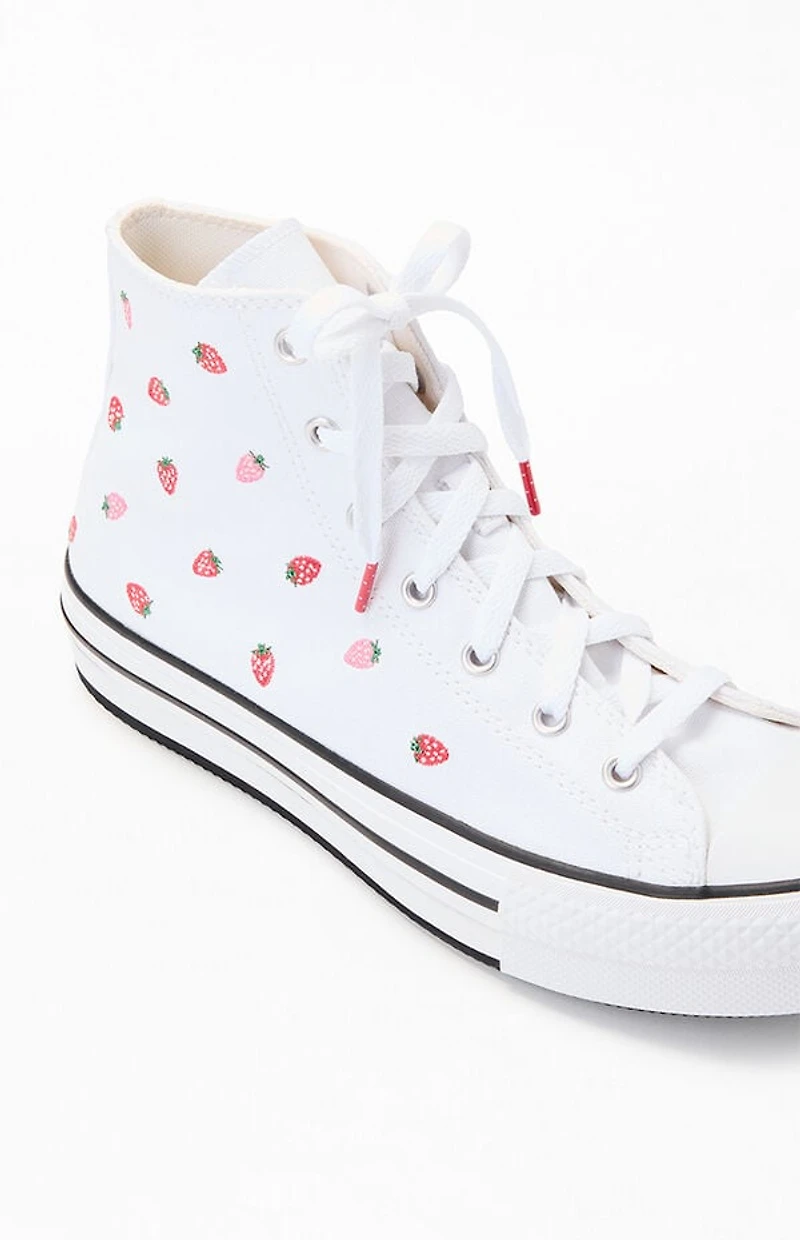Converse Kids Chuck Taylor Embroidered Strawberries All Star Lift High Top Platform Shoes