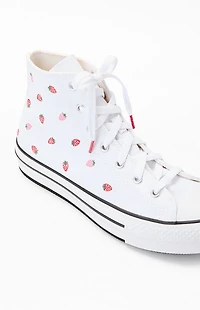 Converse Kids Chuck Taylor Embroidered Strawberries All Star Lift High Top Platform Shoes