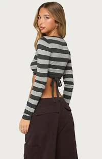 Edikted Meira Striped Knit Wrap Crop Top