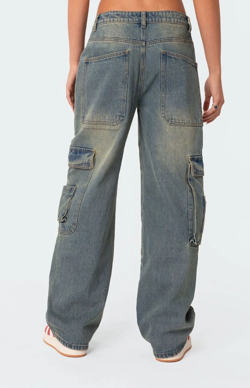 Edikted Westie Low Rise Washed Cargo Jeans