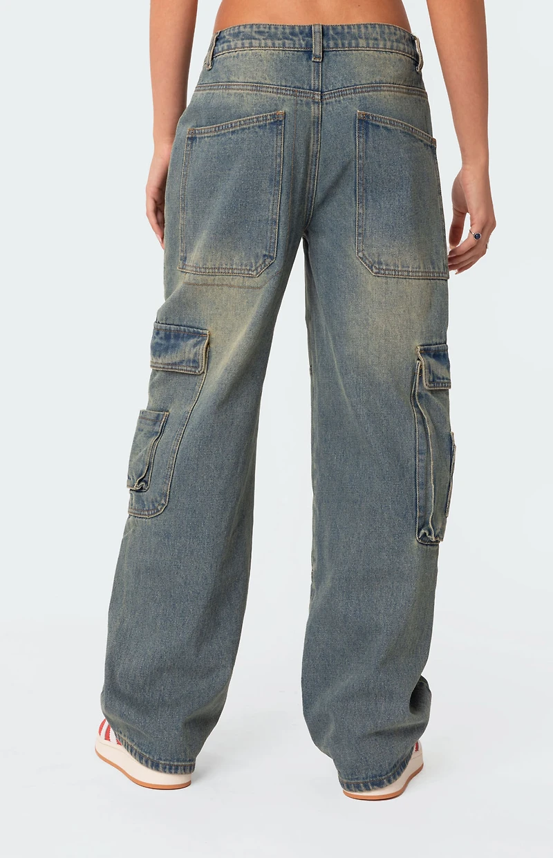 Edikted Westie Low Rise Washed Cargo Jeans