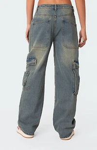 Edikted Westie Low Rise Washed Cargo Jeans