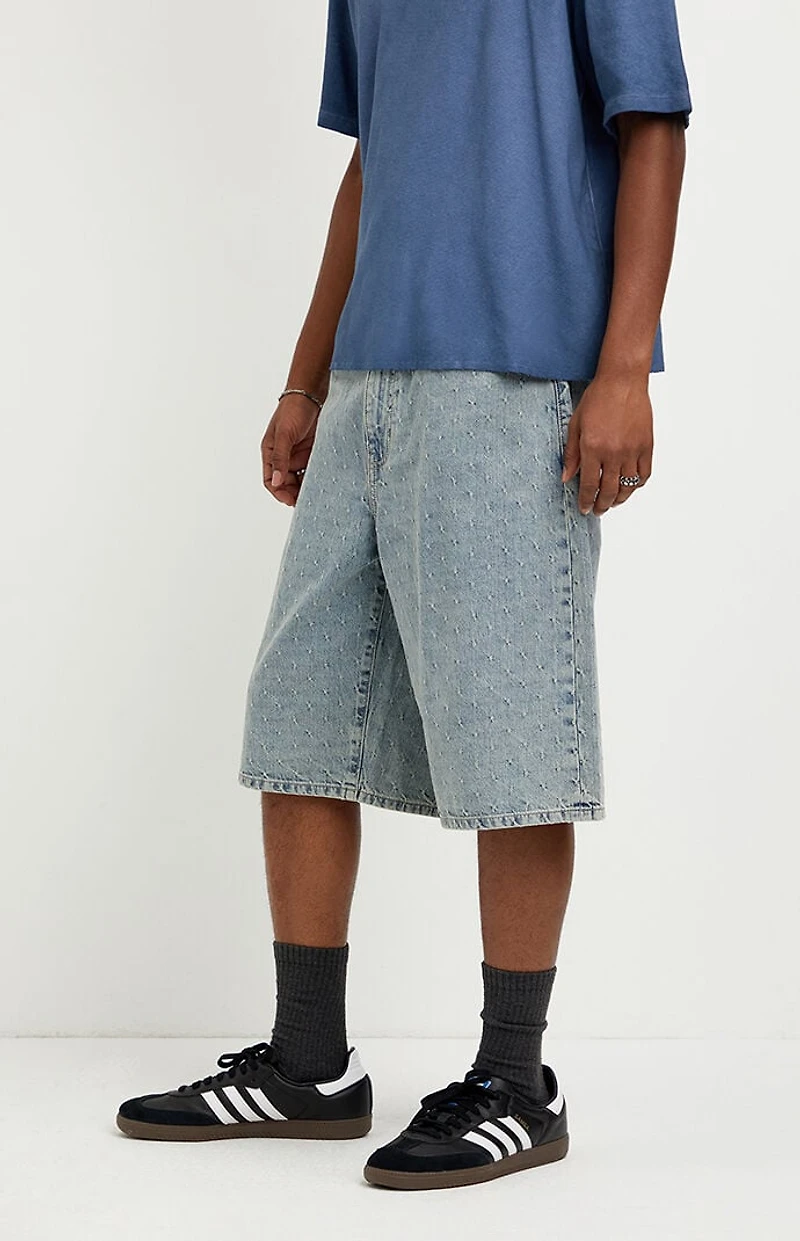 Pacsun Austin Extreme Baggy Jean Shorts Textured Slub Light Blue