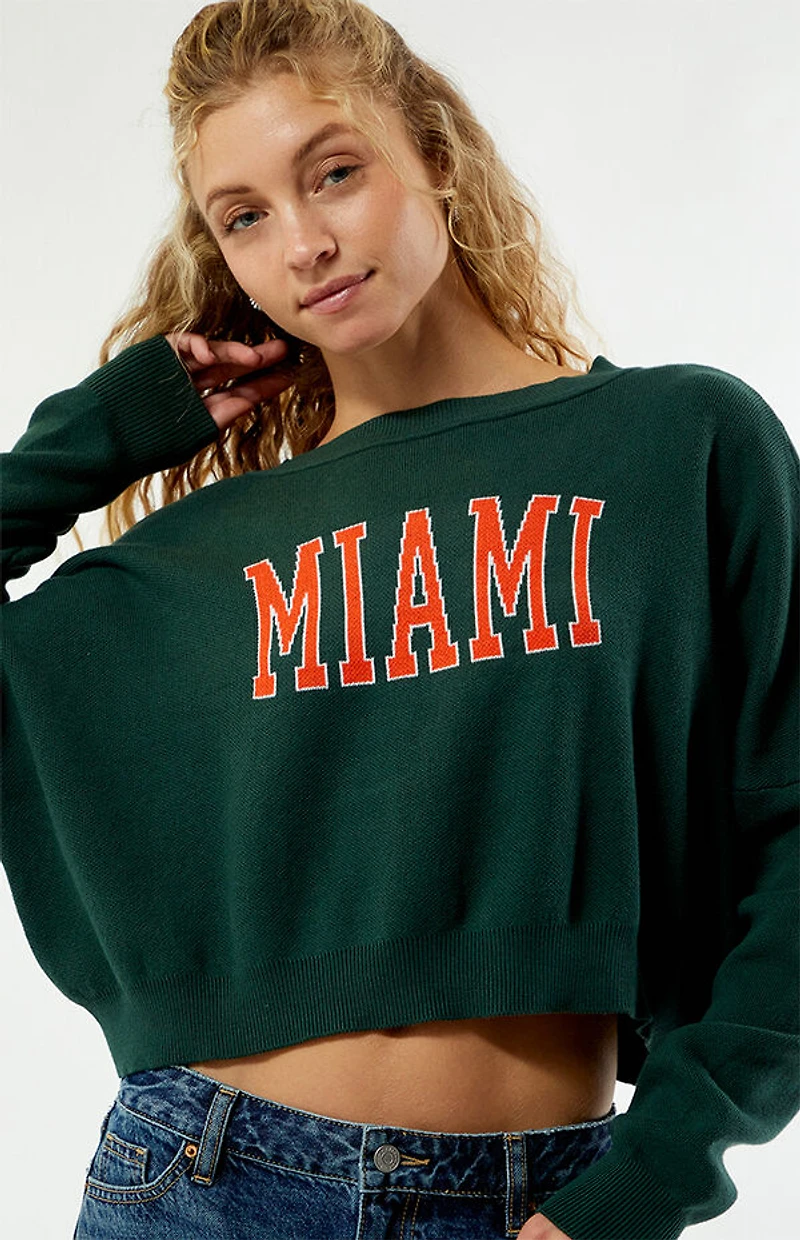 HYPE & VICE Miami Hurricanes Ivy Knit Cropped Sweater