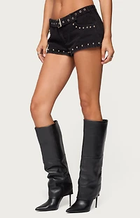 Edikted Grommet & Stud Denim Micro Shorts