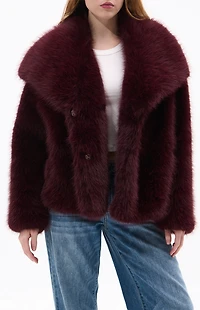 AZALEA WANG Regina Burgundy Faux Fur Coat