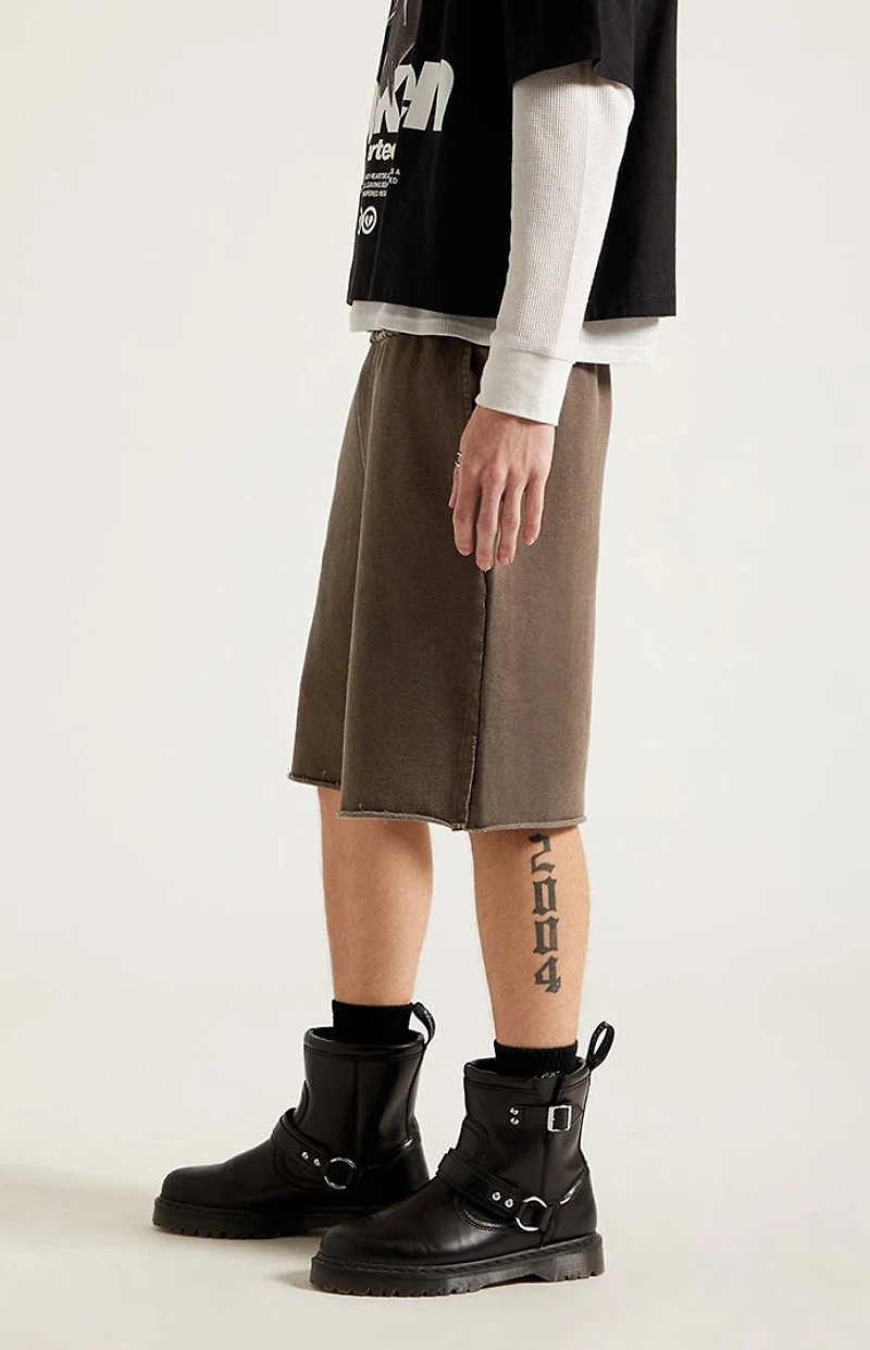 Pacsun Washed Brown Fleece Raw Baggy Sweat Shorts