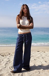 John Galt Dark Blue Gracie Drawstring Low Rise Baggy Jeans