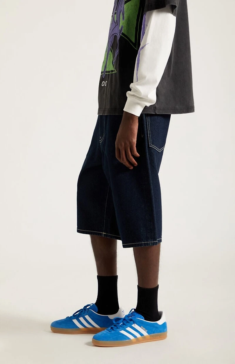 Pacsun Austin Extreme Baggy Denim Shorts Dark Blue