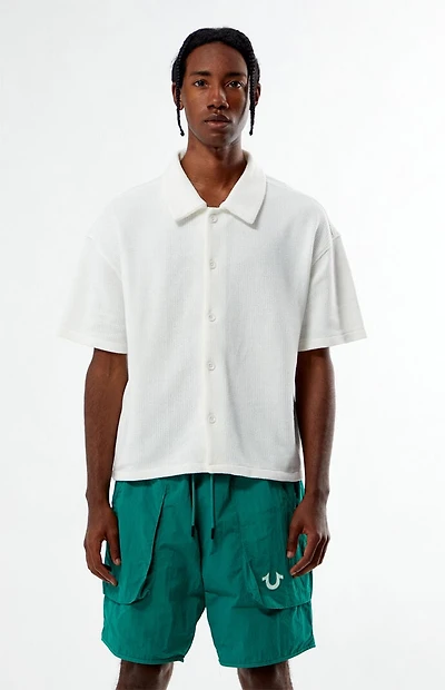 Pacsun Cream Stone Solid Textured Oversized Camp Shirt