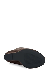 AZALEA WANG Women's Vincent Brown Faux Suede Peep Toe Wedge Heels