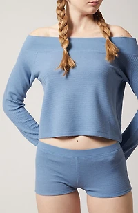 PAC 1980 Active Aspen Waffle Knit Off-The-Shoulder Sweatshirt