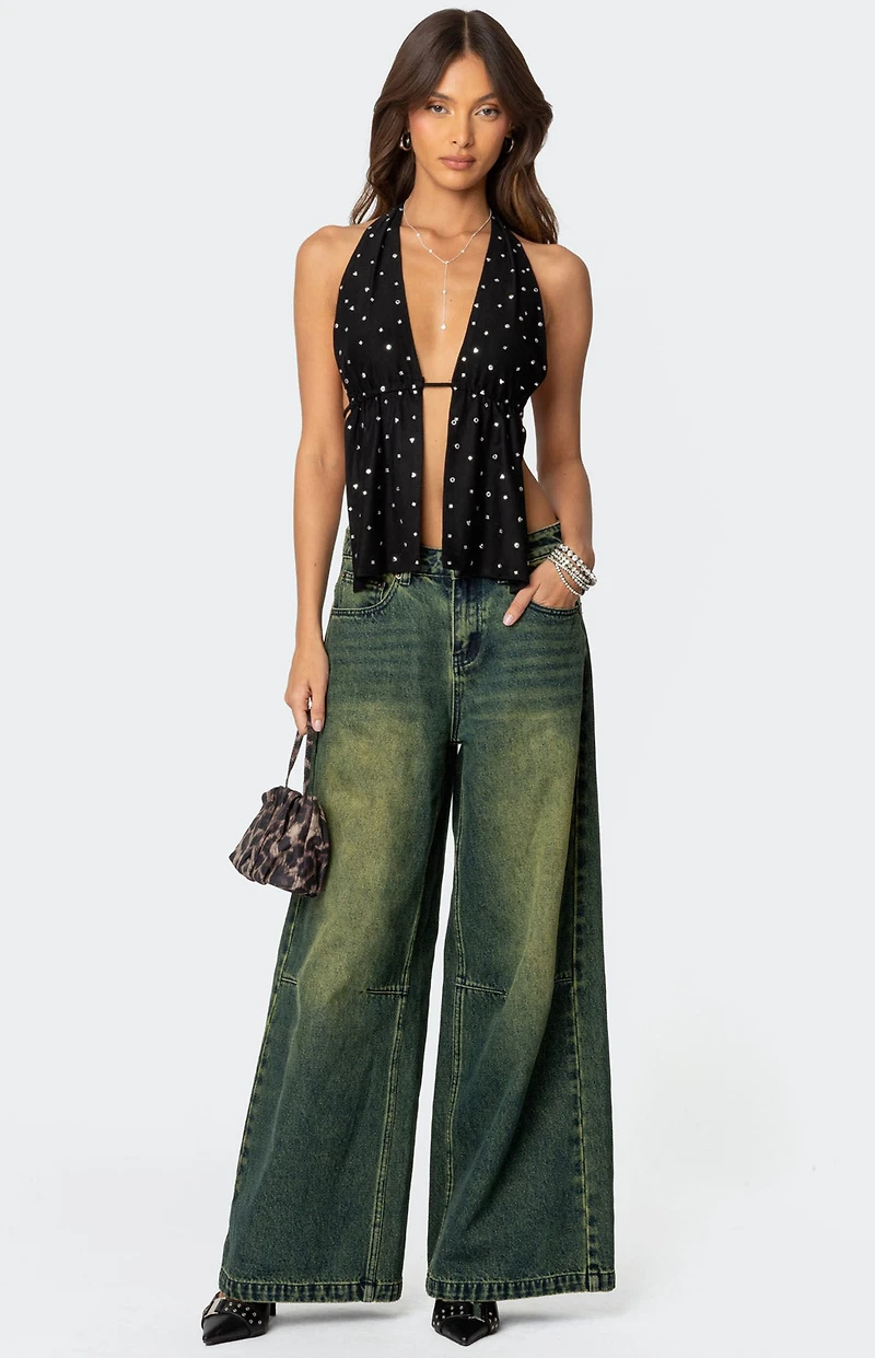 Edikted Studded Open Back Halter Top